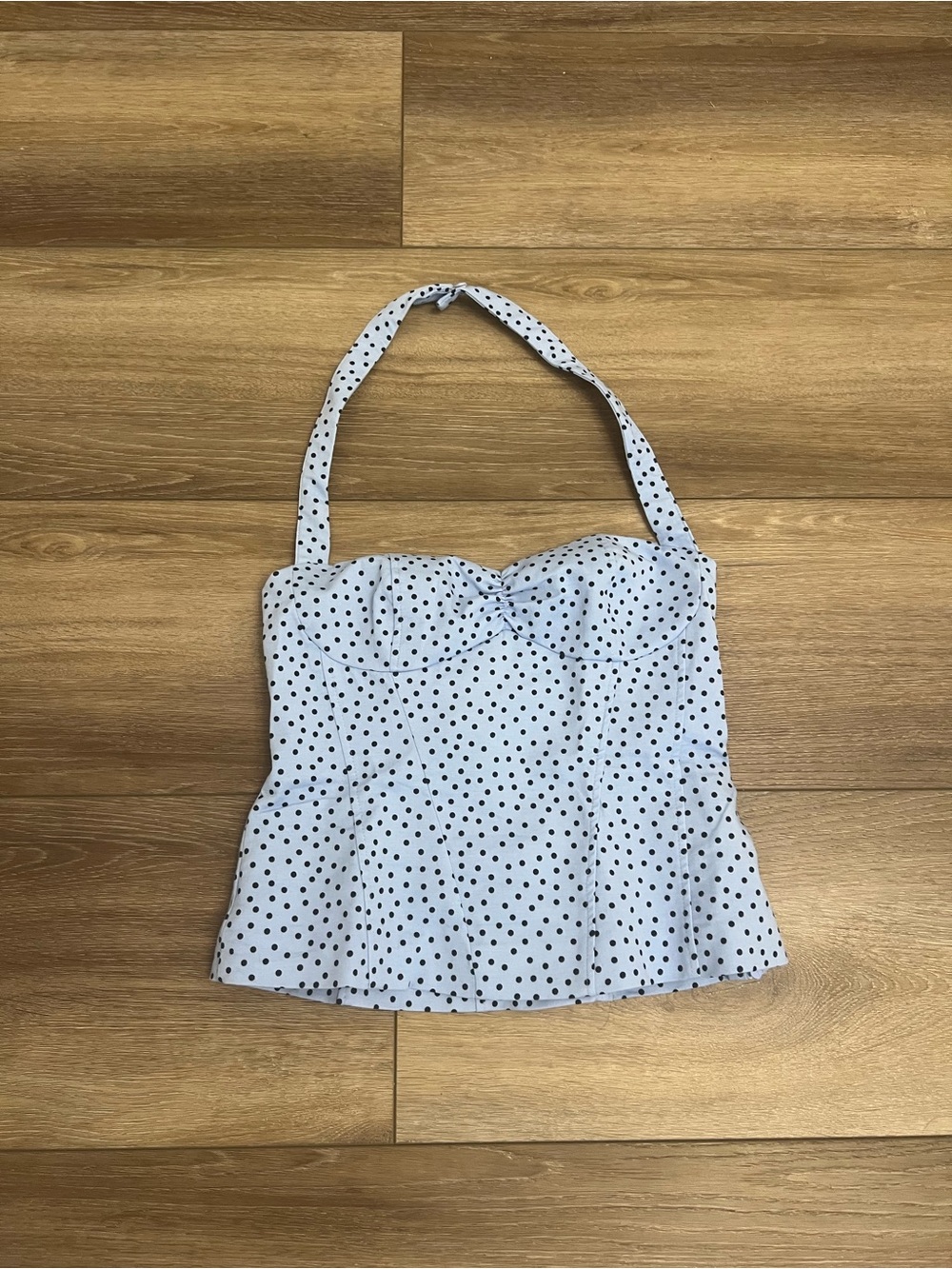 Zara Halter Bustier Top with Black Polka Dots